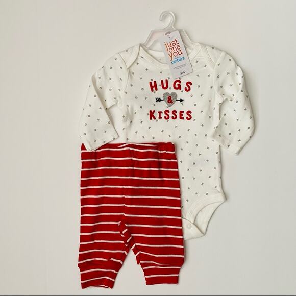 Carter’s | Hugs & Kisses XOXO Stripe Jogger Outfit NWT 3M - Picture 1 of 6